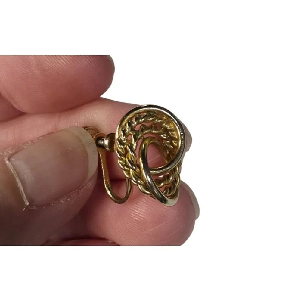 2 PRs Vintage Gold-Tone Rope & Tassel Clip-On Earrings With Adjustable Screw Bac - Picture 4 of 4